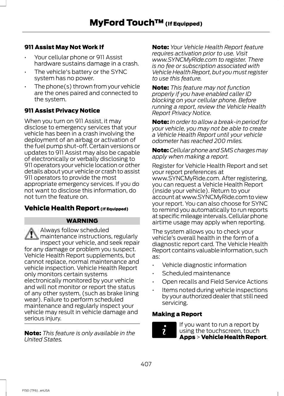 Myford touch | FORD 2014 F-150 Raptor v.3 User Manual | Page 410 / 472