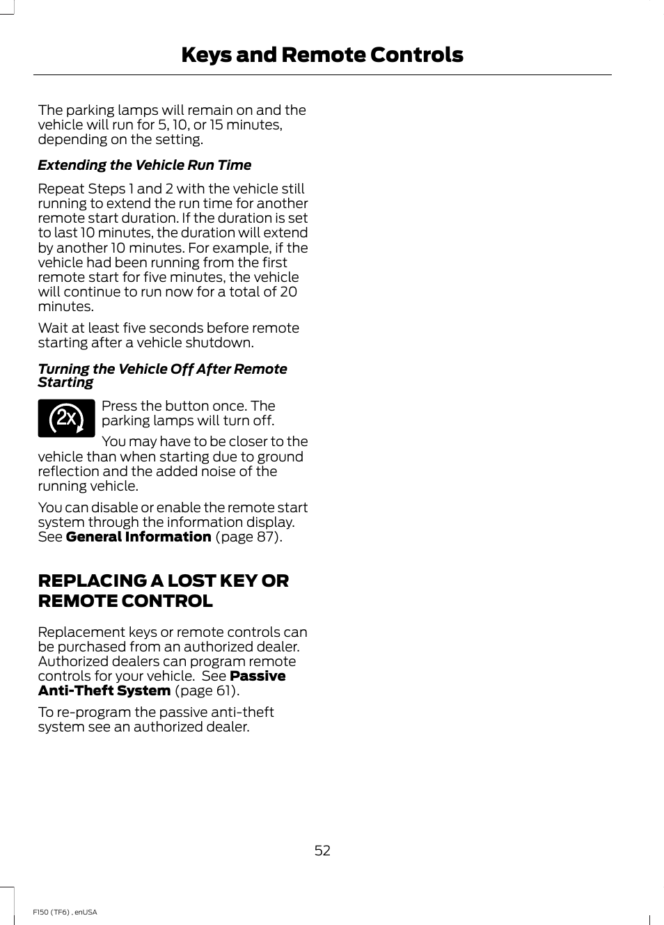 Replacing a lost key or remote control, Replacing a lost key or remote, Control | Keys and remote controls | FORD 2014 F-150 Raptor v.3 User Manual | Page 55 / 472