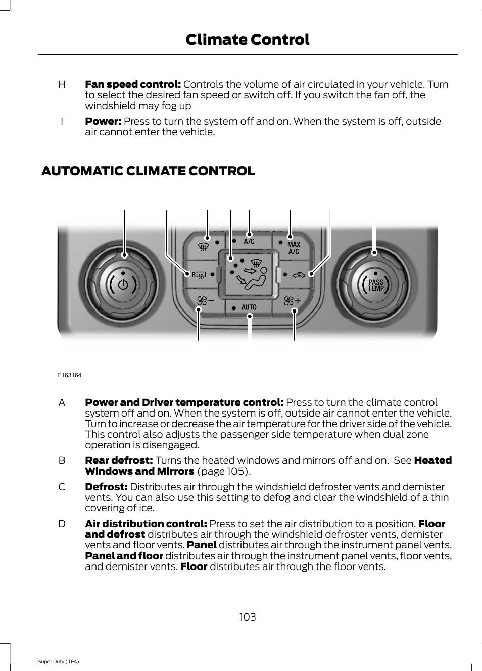 Automatic climate control, Climate control | FORD 2014 F-550 v.1 User Manual | Page 106 / 458