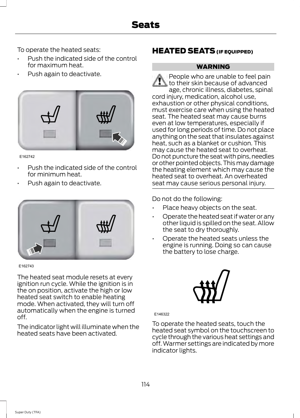 Heated seats, Seats | FORD 2014 F-550 v.1 User Manual | Page 117 / 458