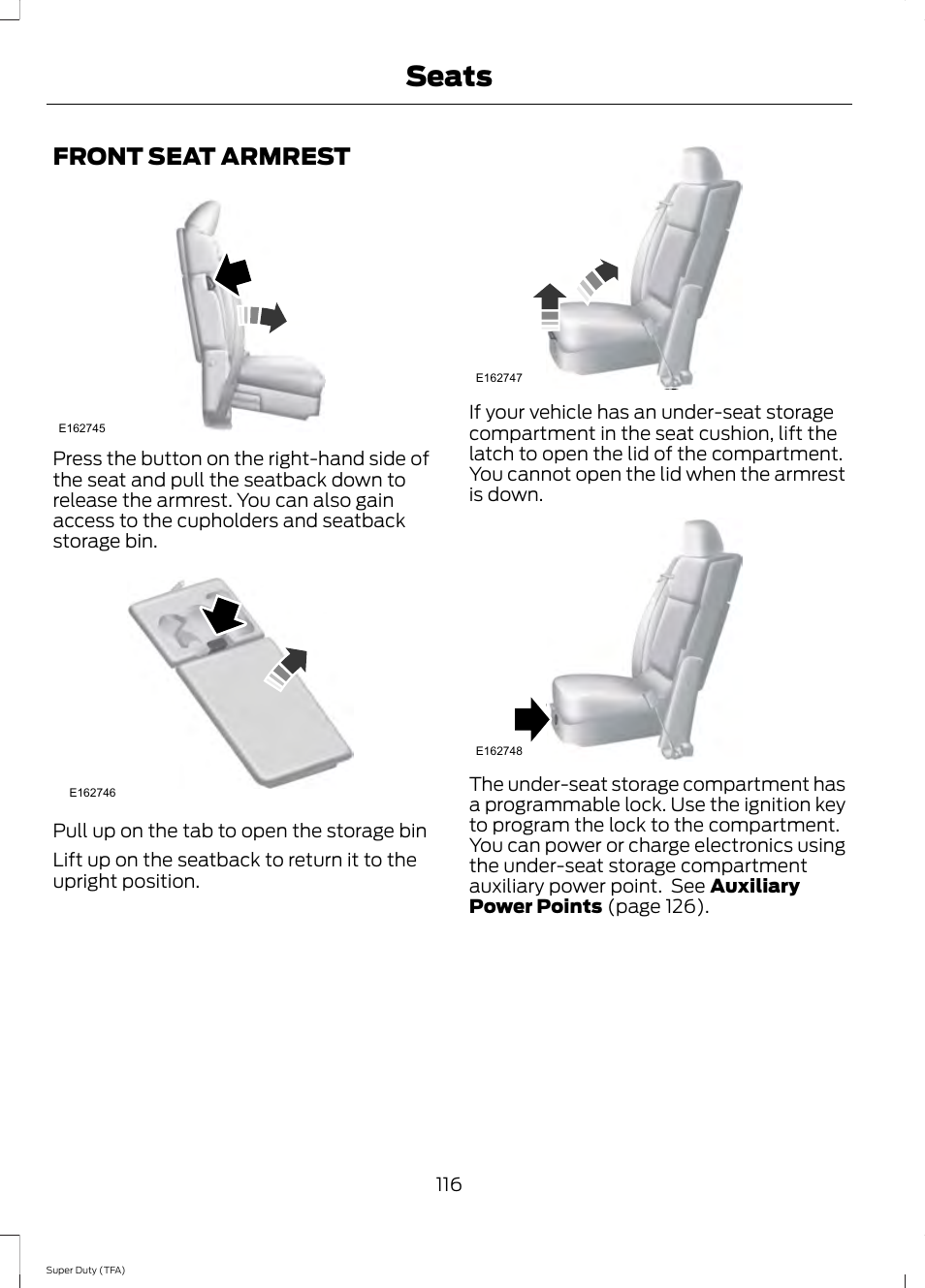 Front seat armrest, Seats | FORD 2014 F-550 v.1 User Manual | Page 119 / 458