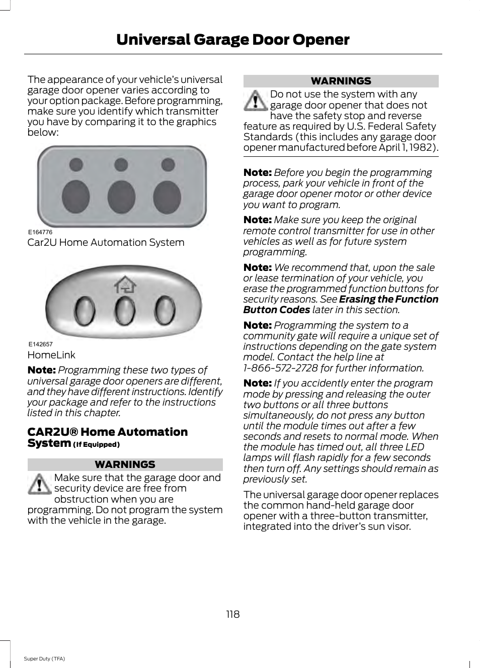 Universal garage door opener, Universal garage door, Opener | FORD 2014 F-550 v.1 User Manual | Page 121 / 458