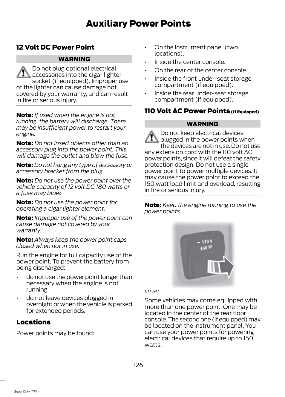 Auxiliary power points | FORD 2014 F-550 v.1 User Manual | Page 129 / 458
