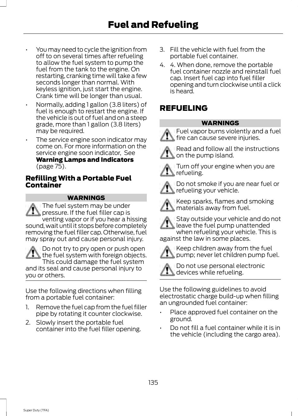 Refueling, Fuel and refueling | FORD 2014 F-550 v.1 User Manual | Page 138 / 458