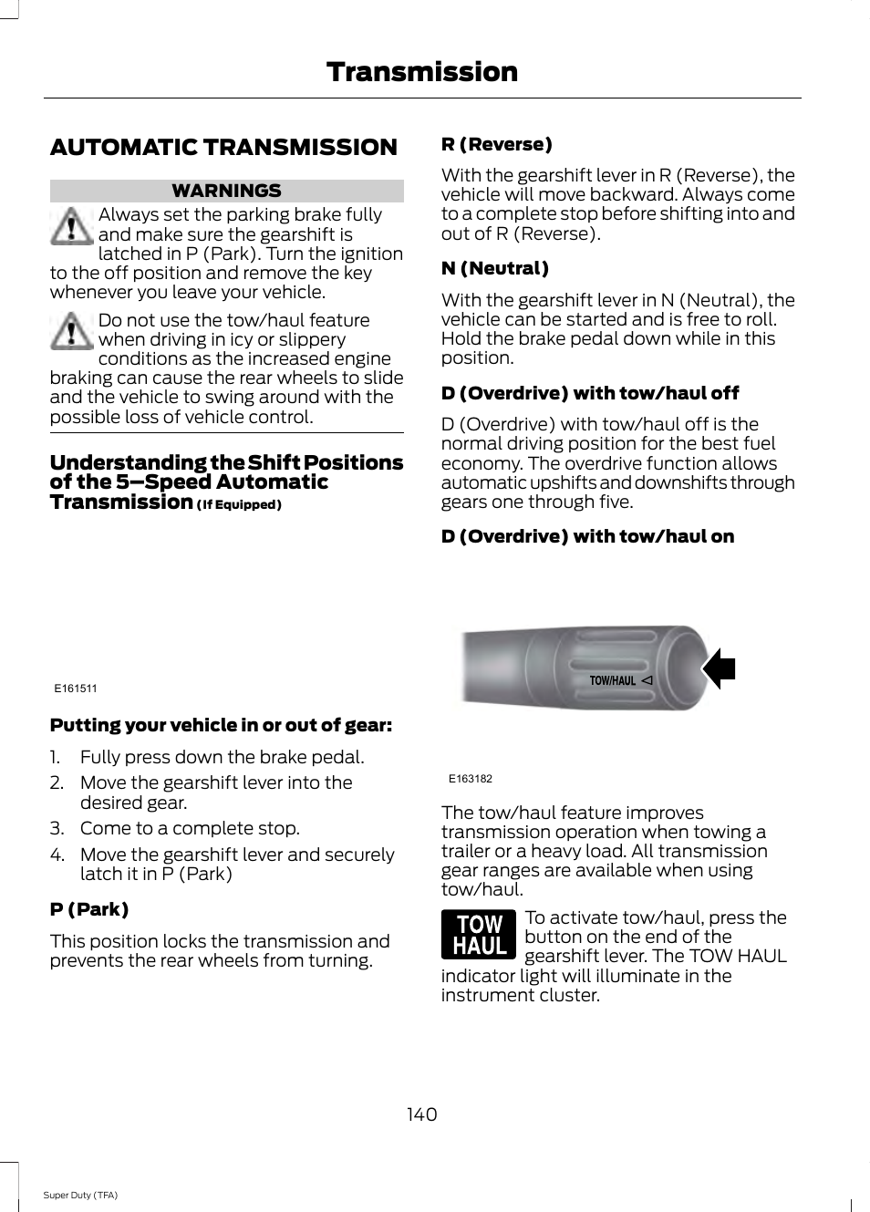 Transmission, Automatic transmission | FORD 2014 F-550 v.1 User Manual | Page 143 / 458