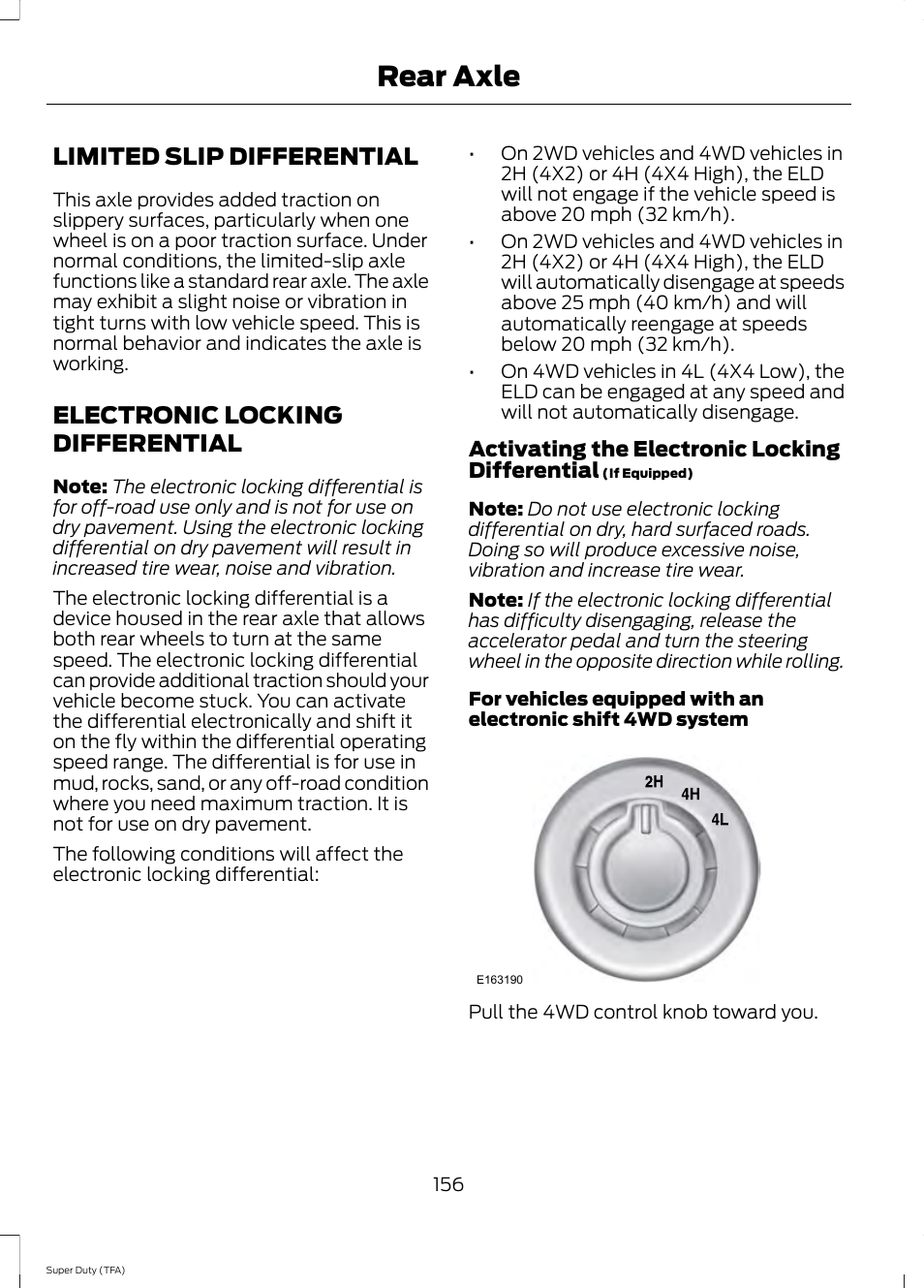 Rear axle, Limited slip differential, Electronic locking differential | FORD 2014 F-550 v.1 User Manual | Page 159 / 458