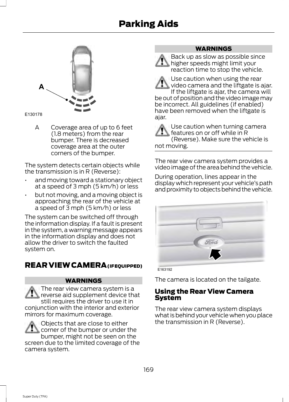 Rear view camera, Parking aids | FORD 2014 F-550 v.1 User Manual | Page 172 / 458