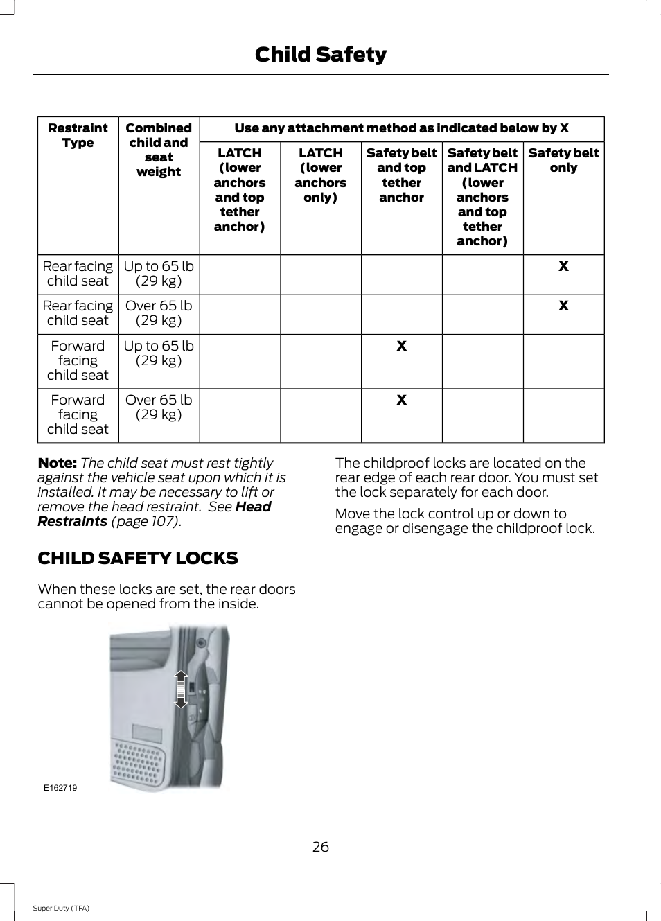 Child safety locks, Child safety | FORD 2014 F-550 v.1 User Manual | Page 29 / 458