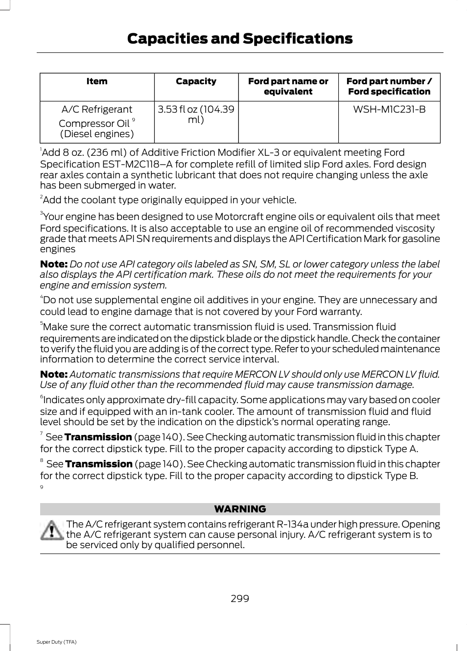 Capacities and specifications | FORD 2014 F-550 v.1 User Manual | Page 302 / 458