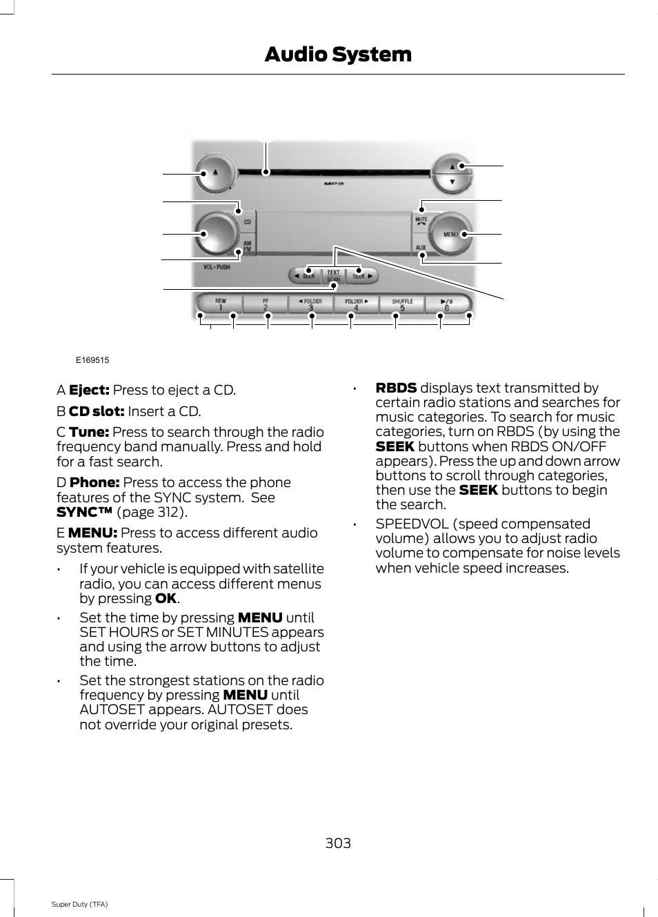 Audio system | FORD 2014 F-550 v.1 User Manual | Page 306 / 458