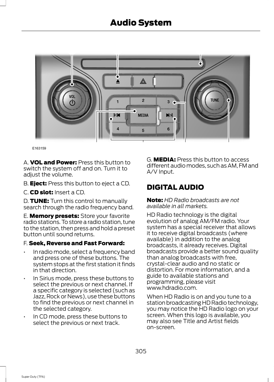 Digital audio, Audio system | FORD 2014 F-550 v.1 User Manual | Page 308 / 458