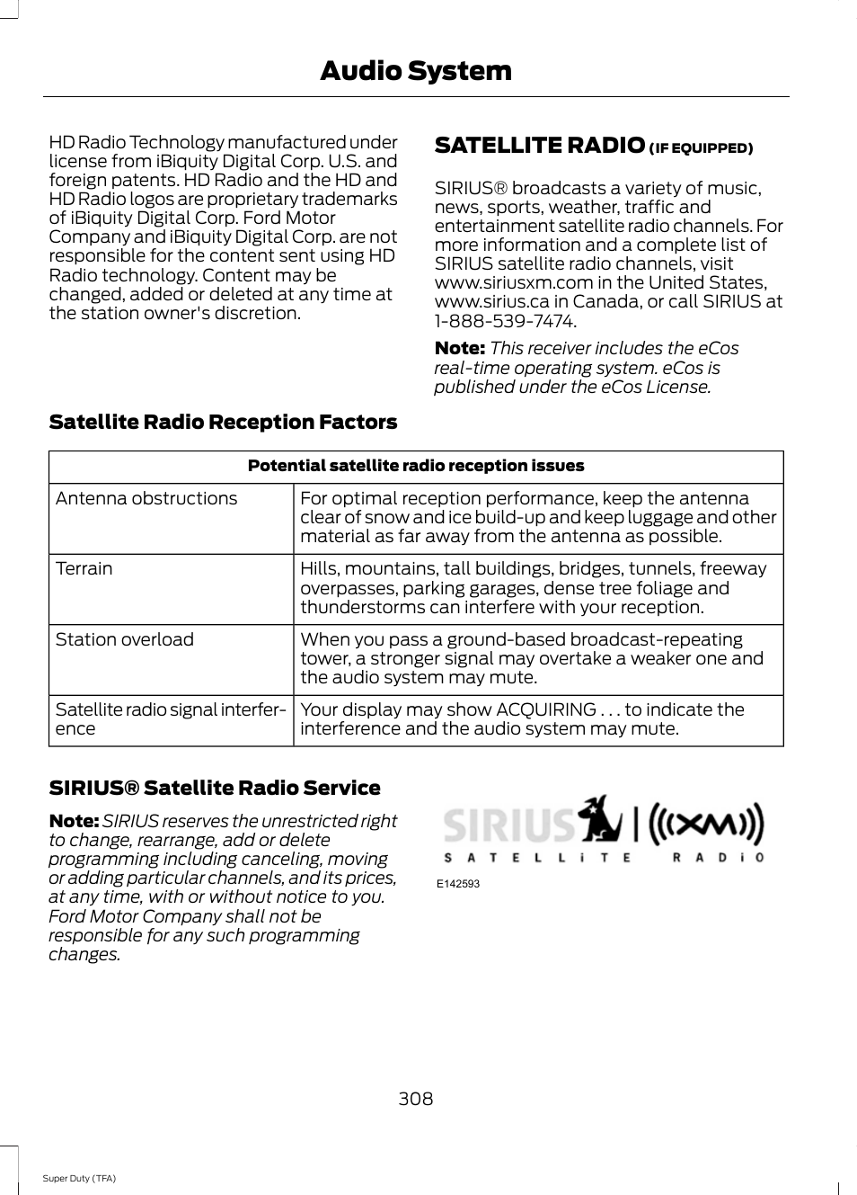 Satellite radio, Audio system | FORD 2014 F-550 v.1 User Manual | Page 311 / 458
