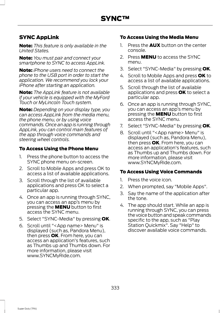 Sync | FORD 2014 F-550 v.1 User Manual | Page 336 / 458