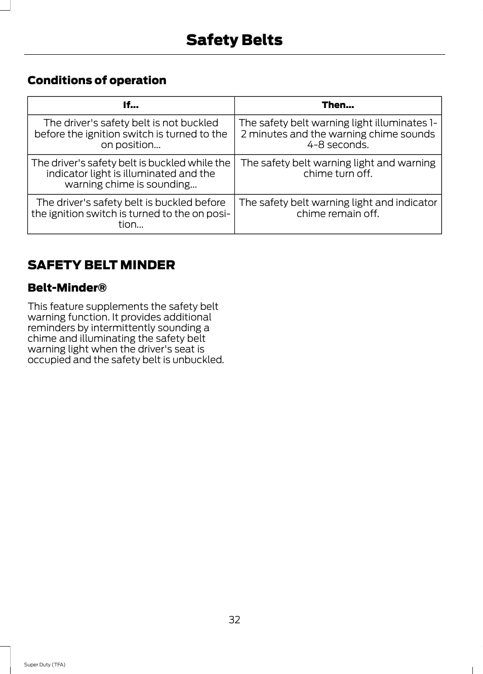 Safety belt minder, Safety belts | FORD 2014 F-550 v.1 User Manual | Page 35 / 458