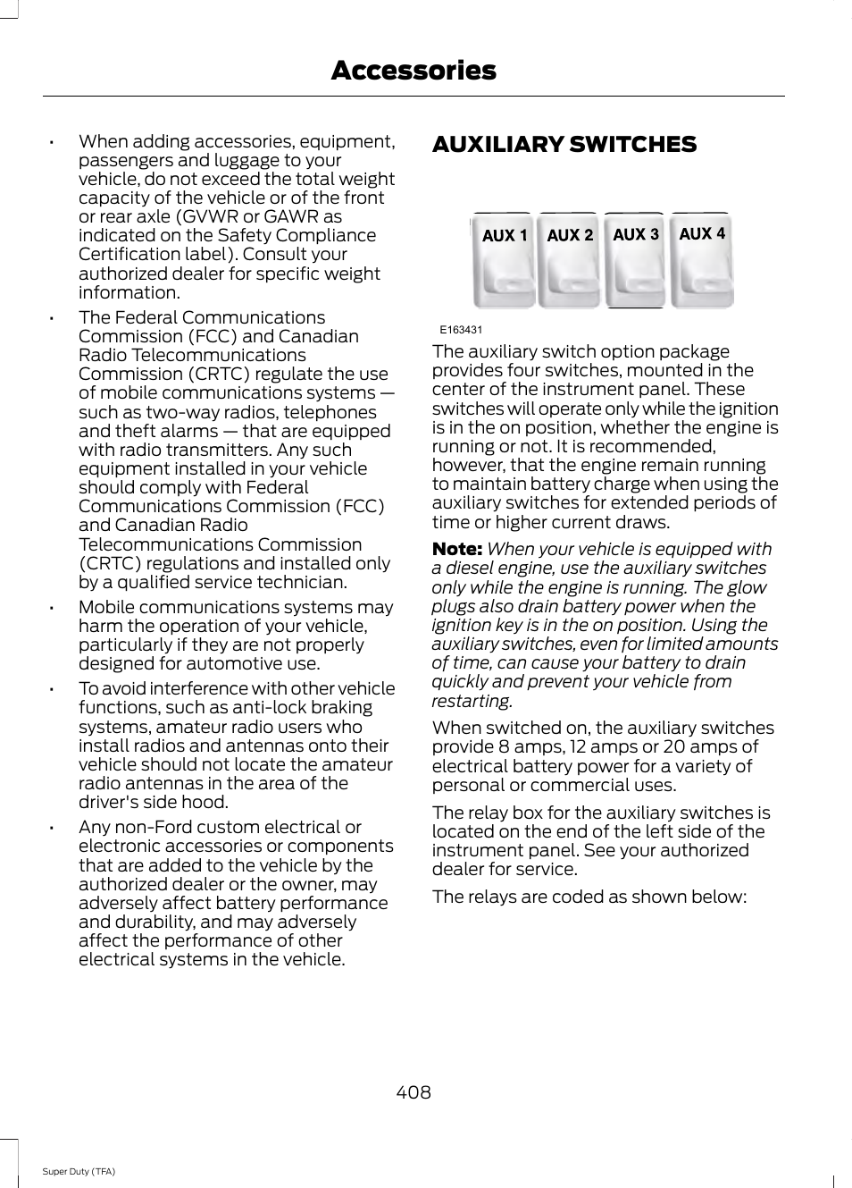 Auxiliary switches, Accessories | FORD 2014 F-550 v.1 User Manual | Page 411 / 458