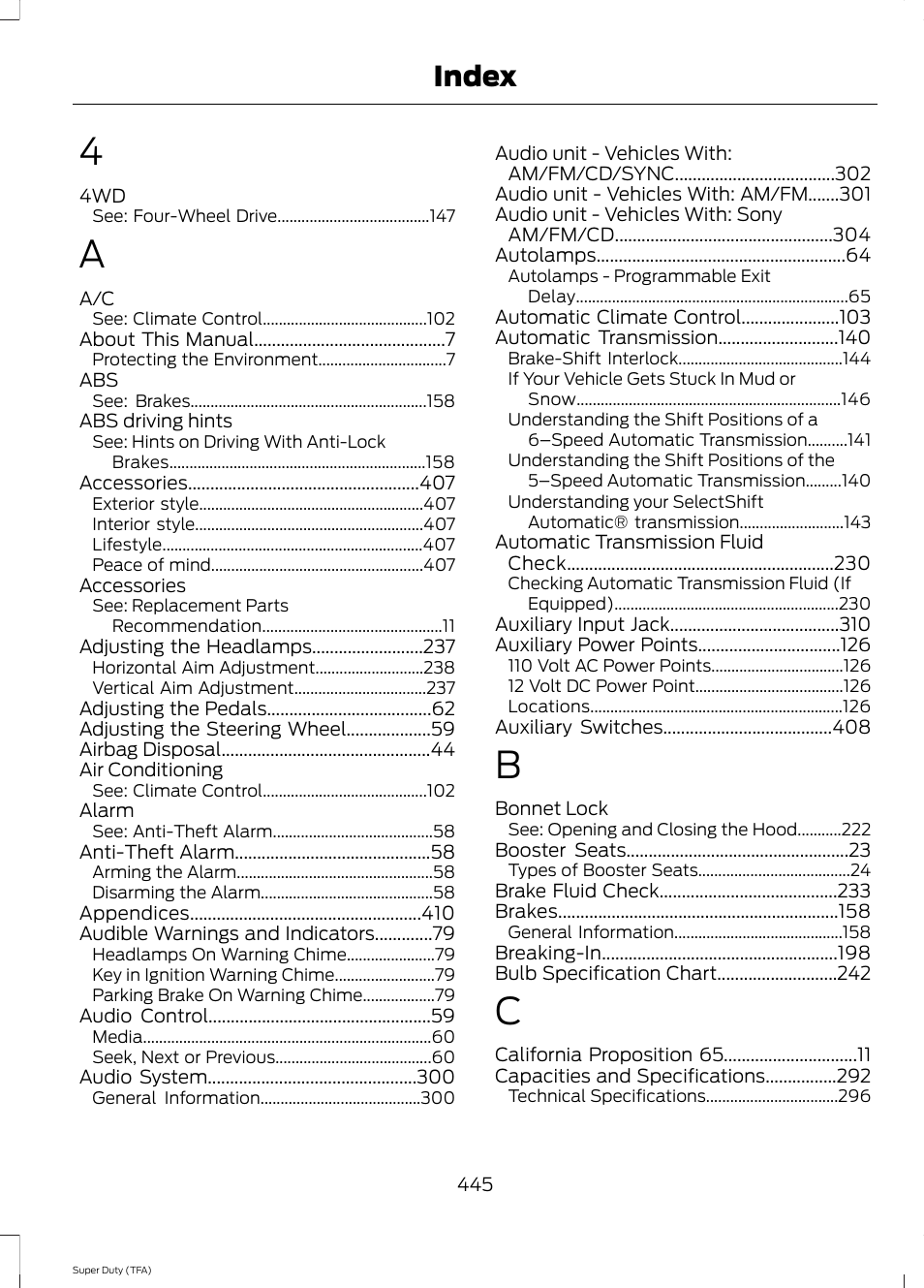 Index | FORD 2014 F-550 v.1 User Manual | Page 448 / 458