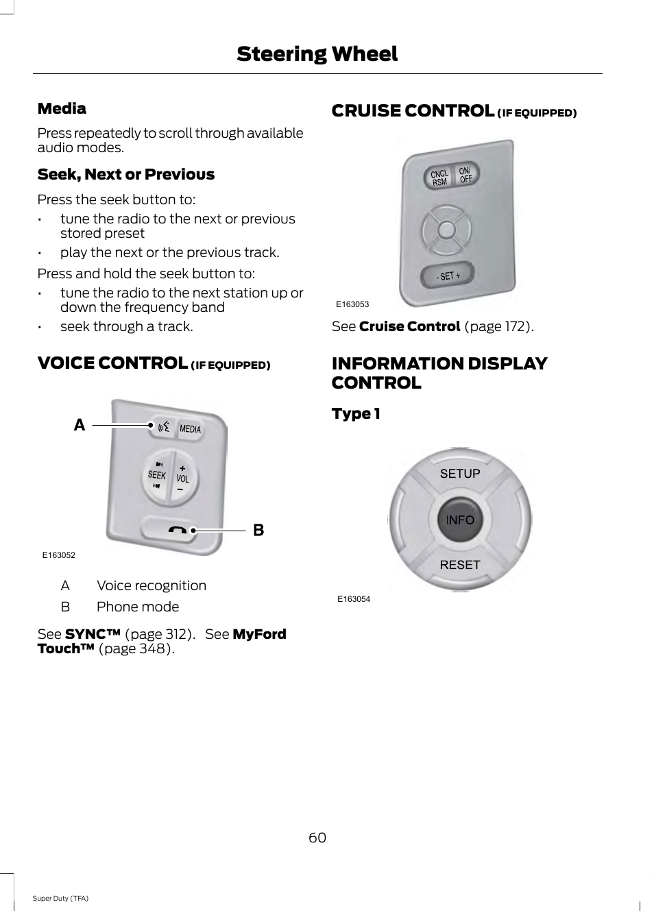 Voice control, Cruise control, Information display control | Steering wheel | FORD 2014 F-550 v.1 User Manual | Page 63 / 458