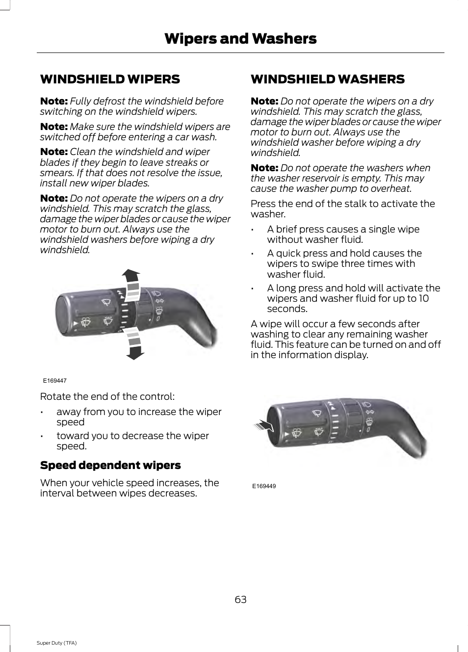 Wipers and washers, Windshield wipers, Windshield washers | Windshield wipers windshield washers | FORD 2014 F-550 v.1 User Manual | Page 66 / 458