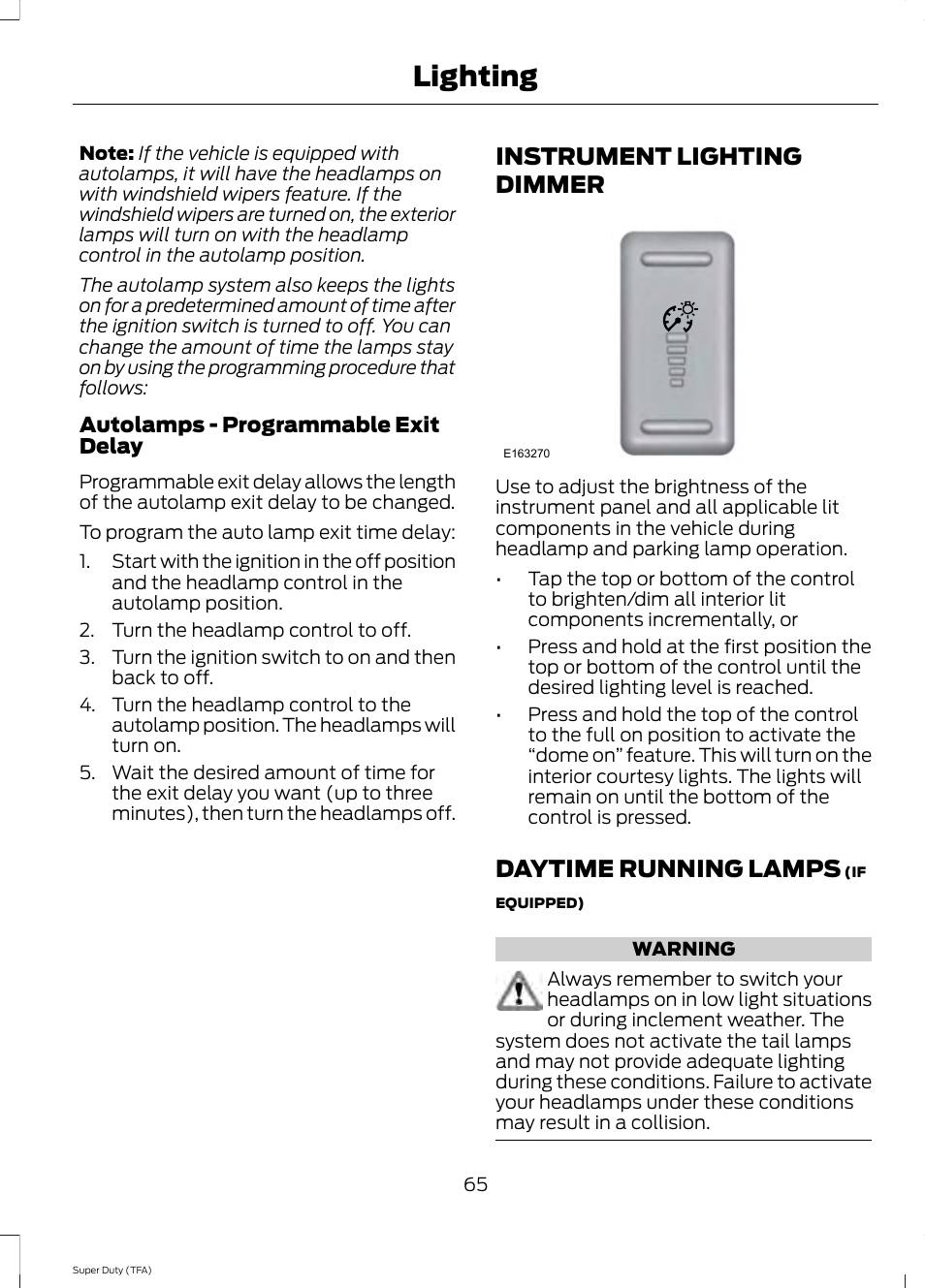 Instrument lighting dimmer, Daytime running lamps, Instrument lighting dimmer daytime running lamps | Lighting | FORD 2014 F-550 v.1 User Manual | Page 68 / 458