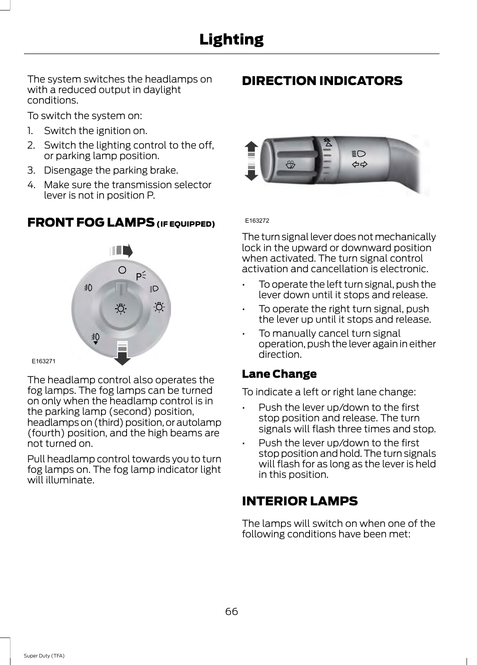 Front fog lamps, Direction indicators, Interior lamps | Lighting | FORD 2014 F-550 v.1 User Manual | Page 69 / 458