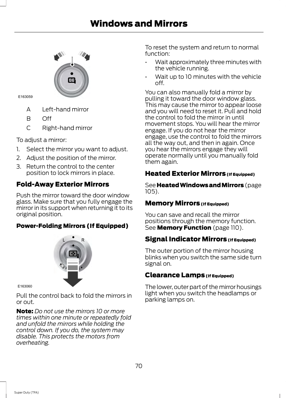 Windows and mirrors, Ba c | FORD 2014 F-550 v.1 User Manual | Page 73 / 458