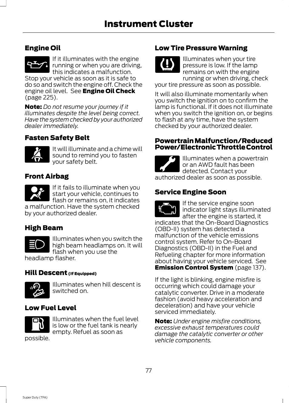 Instrument cluster | FORD 2014 F-550 v.1 User Manual | Page 80 / 458