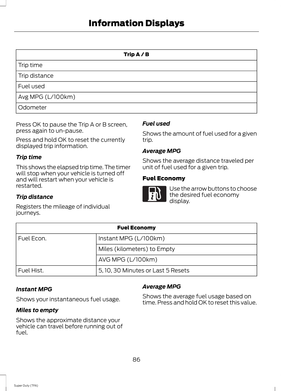 Information displays | FORD 2014 F-550 v.1 User Manual | Page 89 / 458