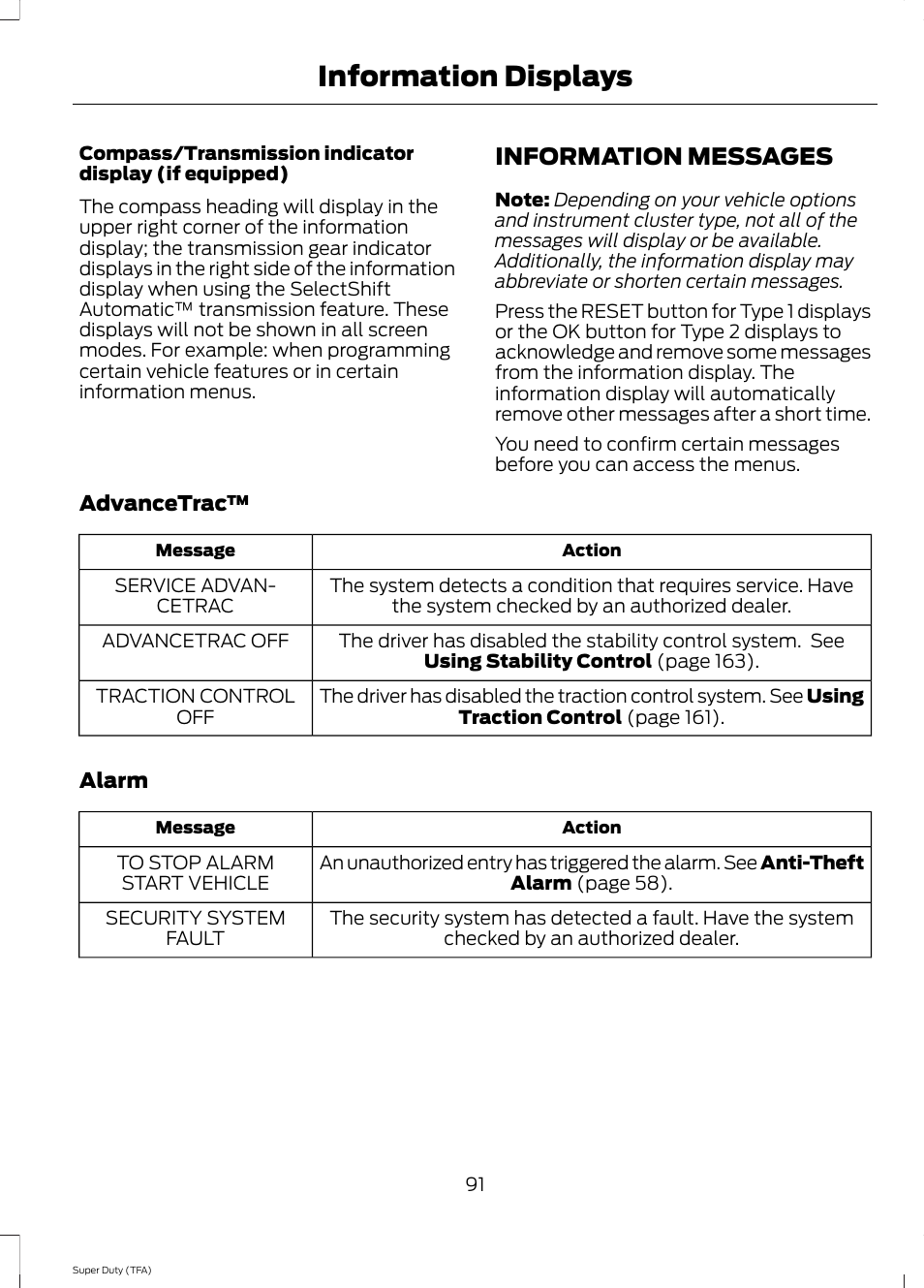Information messages, Information displays | FORD 2014 F-550 v.1 User Manual | Page 94 / 458