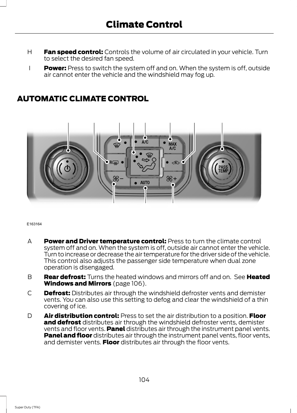 Automatic climate control, Climate control | FORD 2014 F-550 v.2 User Manual | Page 107 / 460