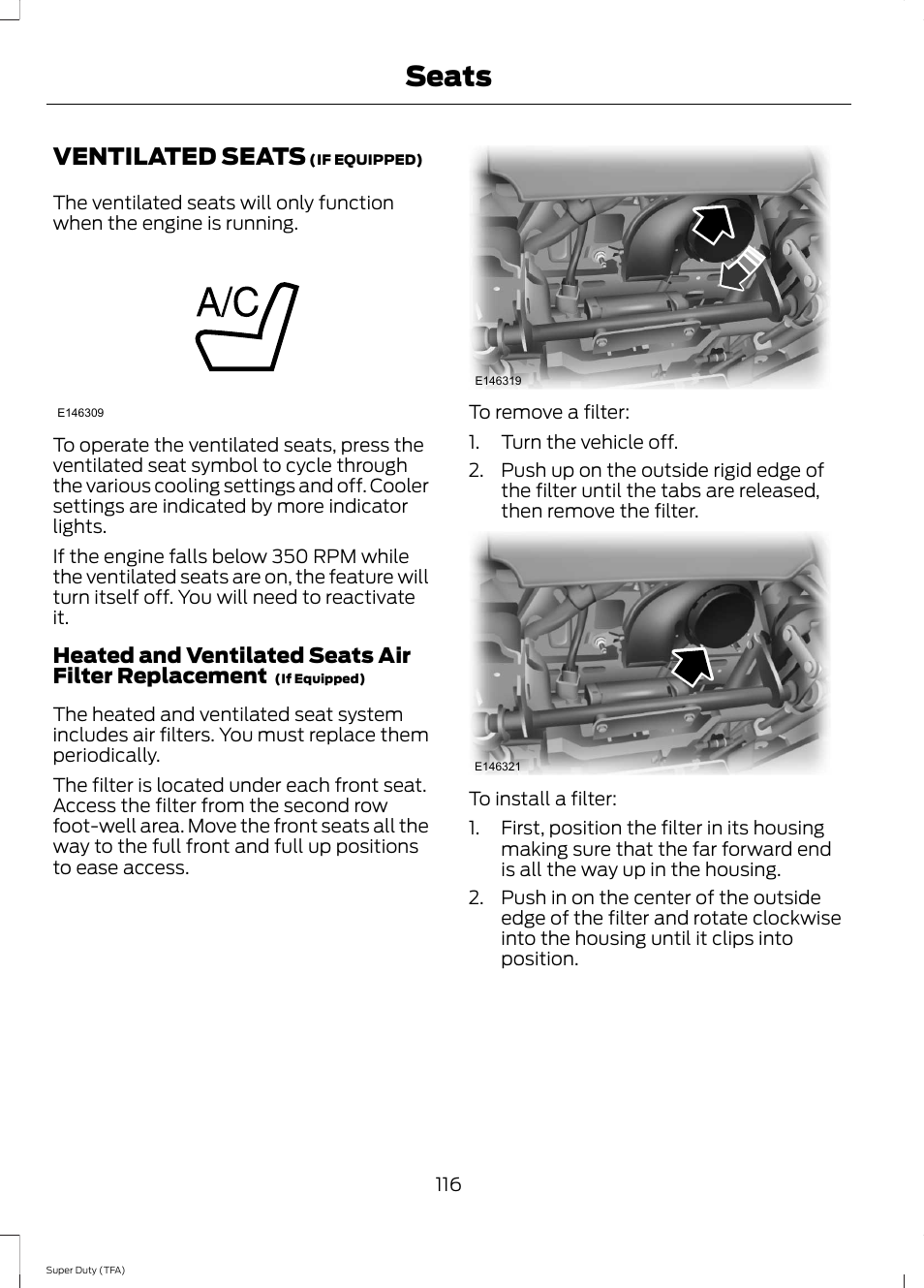 Ventilated seats, Seats | FORD 2014 F-550 v.2 User Manual | Page 119 / 460