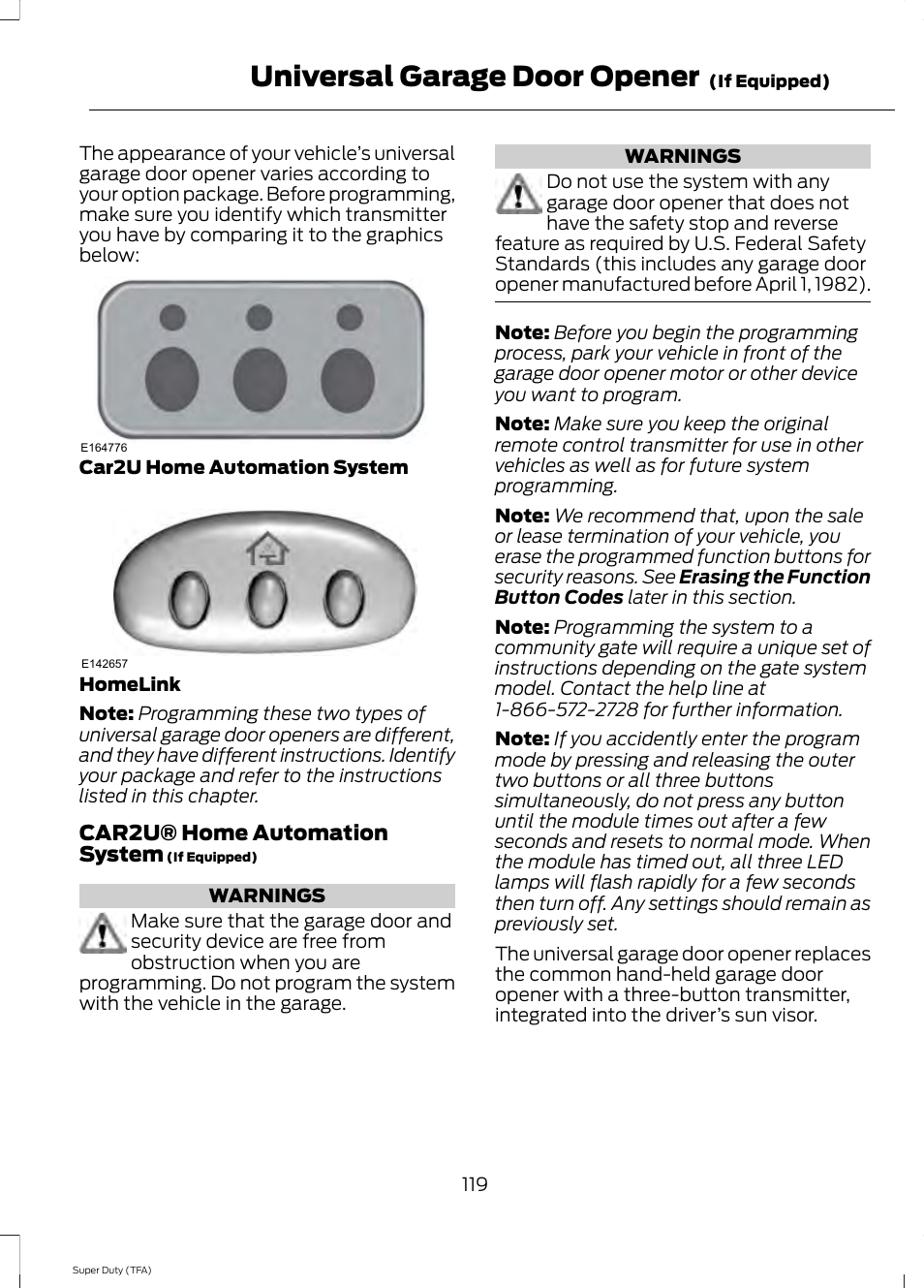 Universal garage door opener, Universal garage door, Opener | FORD 2014 F-550 v.2 User Manual | Page 122 / 460