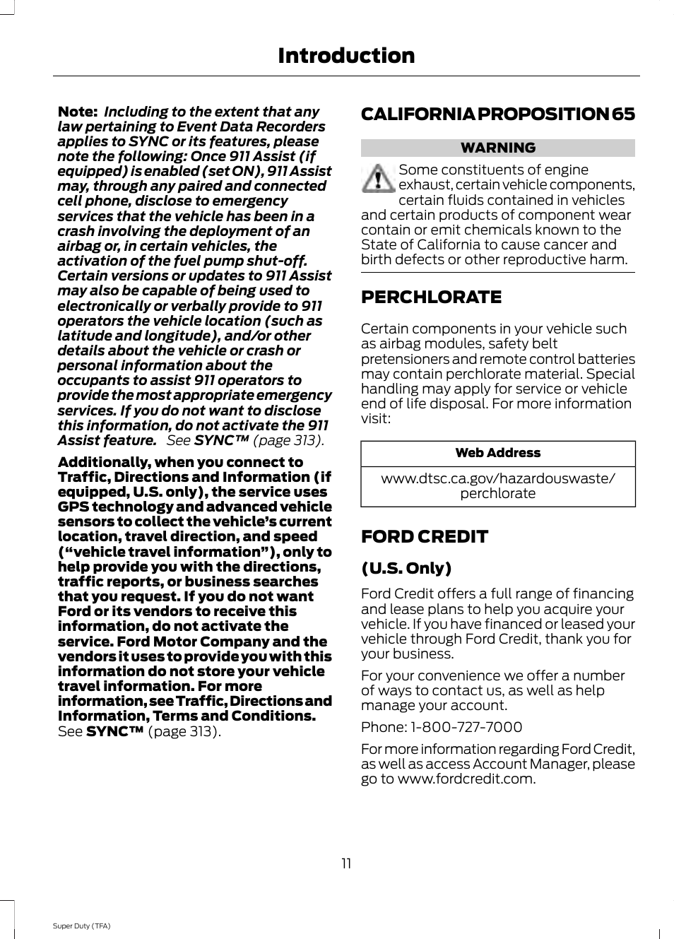 California proposition 65, Perchlorate, Ford credit | California proposition 65 perchlorate ford credit, Introduction | FORD 2014 F-550 v.2 User Manual | Page 14 / 460
