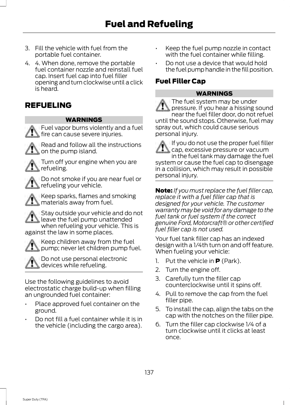 Refueling, Fuel and refueling | FORD 2014 F-550 v.2 User Manual | Page 140 / 460