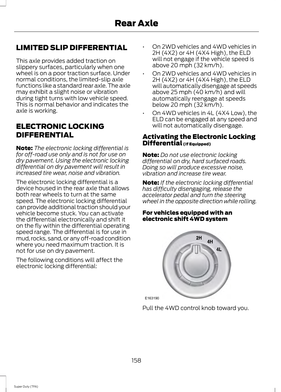 Rear axle, Limited slip differential, Electronic locking differential | FORD 2014 F-550 v.2 User Manual | Page 161 / 460