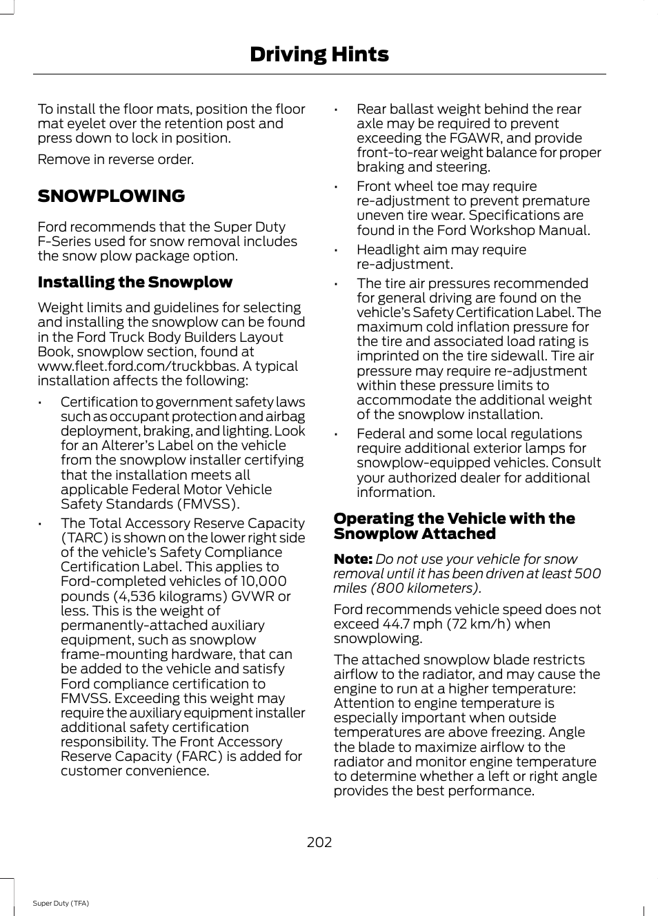 Snowplowing, Driving hints | FORD 2014 F-550 v.2 User Manual | Page 205 / 460