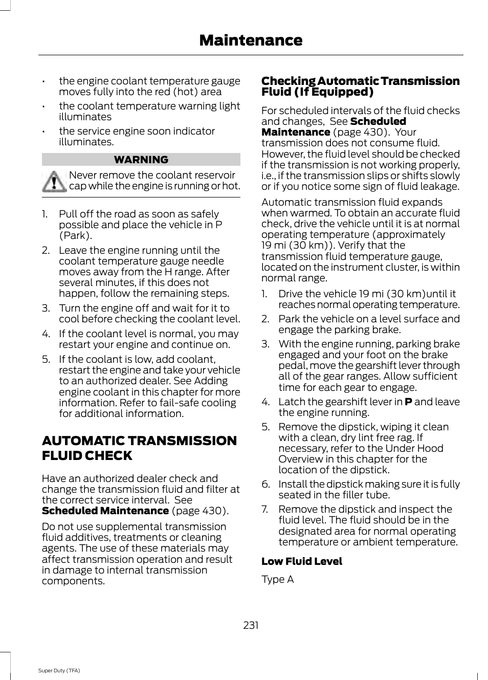 Automatic transmission fluid check, Automatic transmission fluid, Check | Maintenance | FORD 2014 F-550 v.2 User Manual | Page 234 / 460