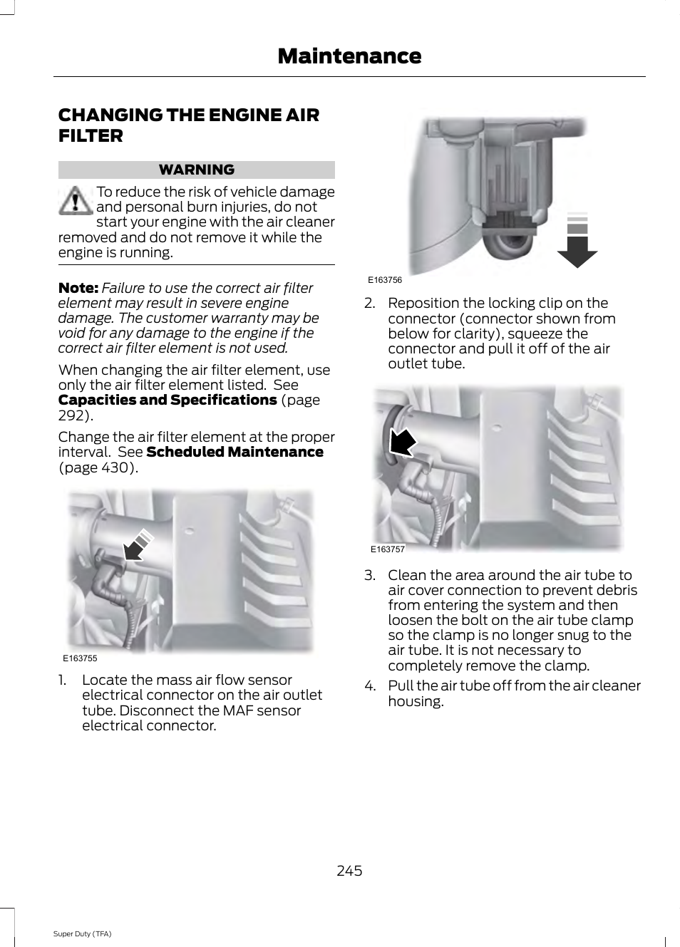 Changing the engine air filter, Maintenance | FORD 2014 F-550 v.2 User Manual | Page 248 / 460