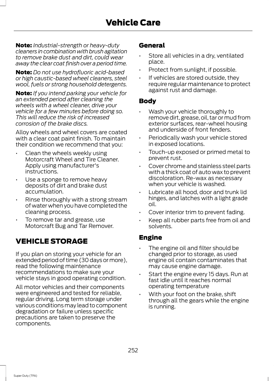 Vehicle storage, Vehicle care | FORD 2014 F-550 v.2 User Manual | Page 255 / 460