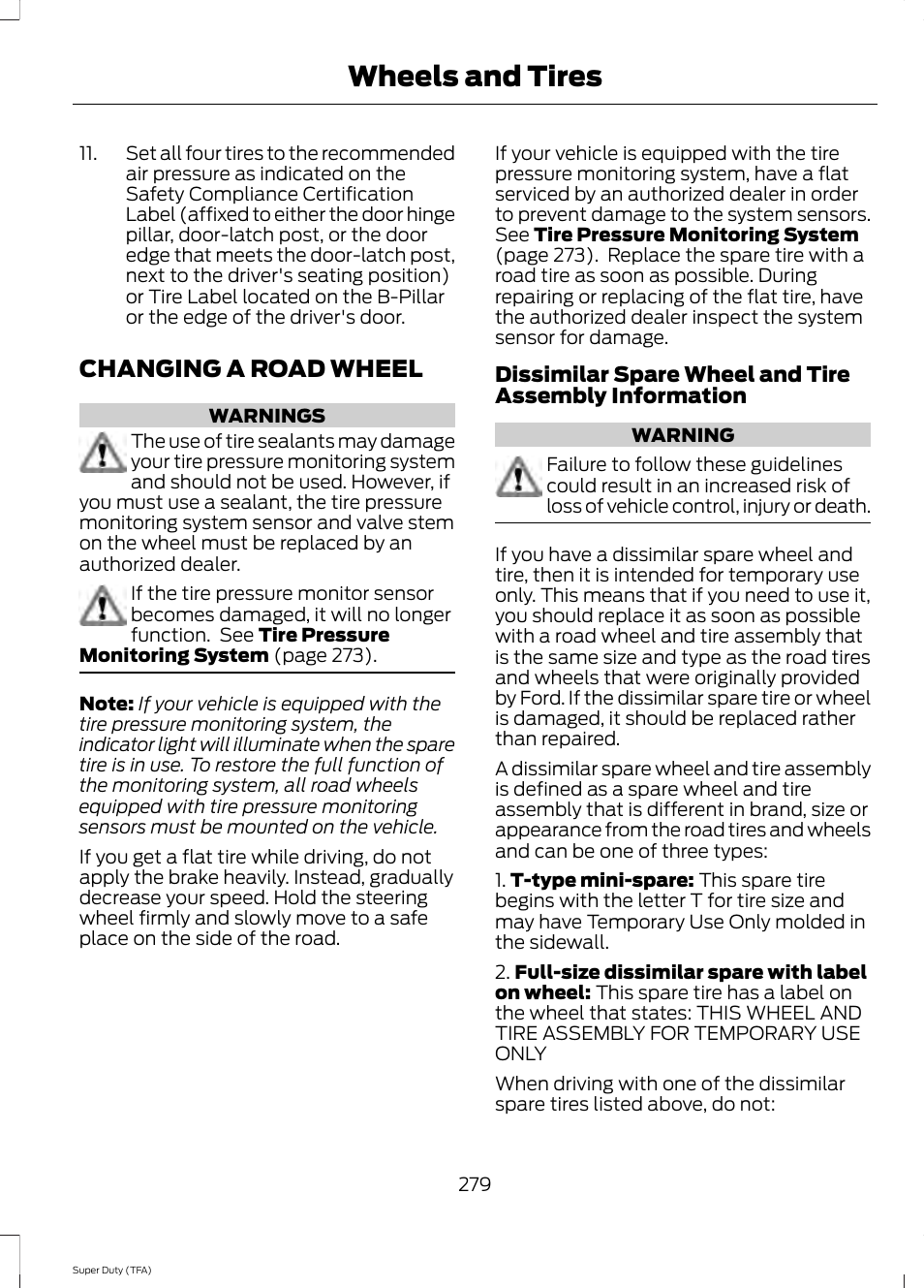 Changing a road wheel, Wheels and tires | FORD 2014 F-550 v.2 User Manual | Page 282 / 460