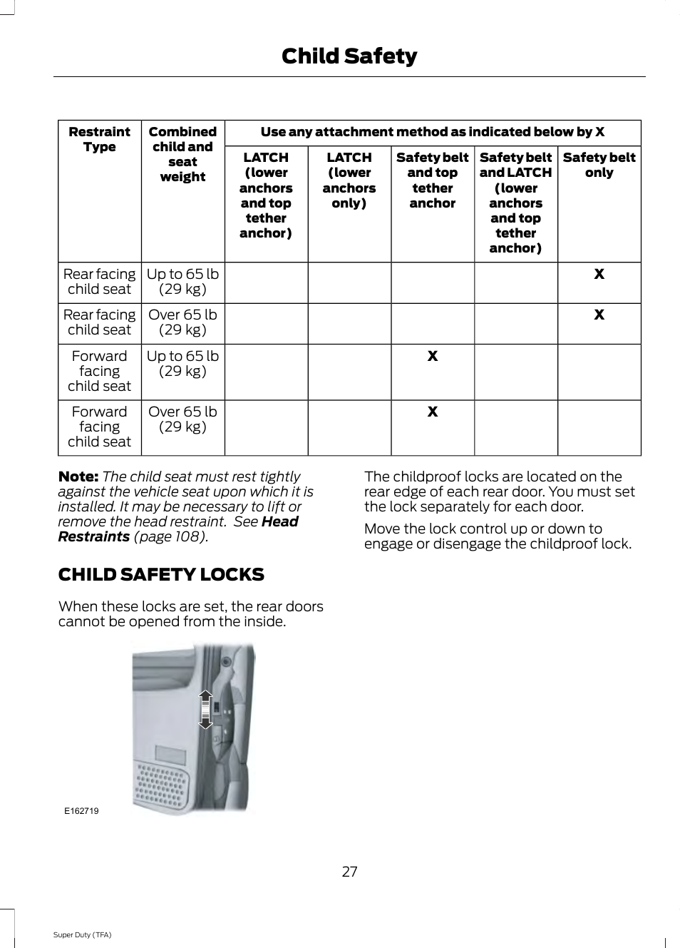 Child safety locks, Child safety | FORD 2014 F-550 v.2 User Manual | Page 30 / 460