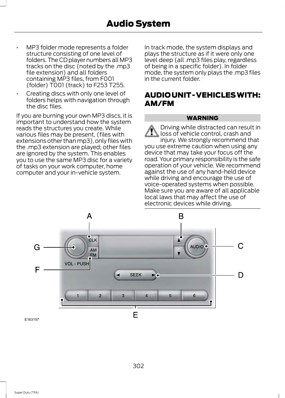 Audio unit, Audio unit - vehicles with: am/fm, Audio system | FORD 2014 F-550 v.2 User Manual | Page 305 / 460
