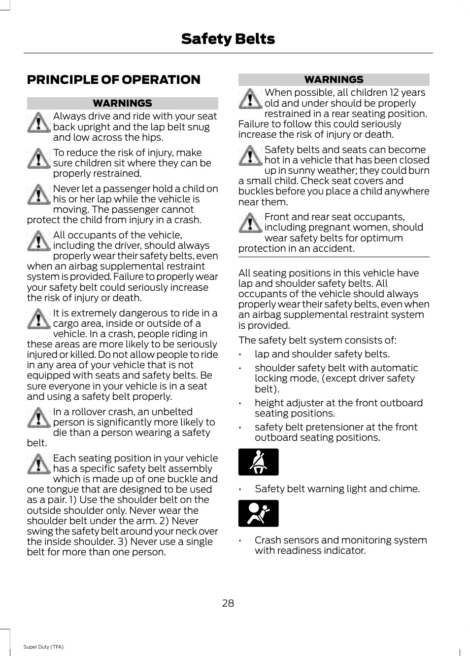 Safety belts, Principle of operation | FORD 2014 F-550 v.2 User Manual | Page 31 / 460