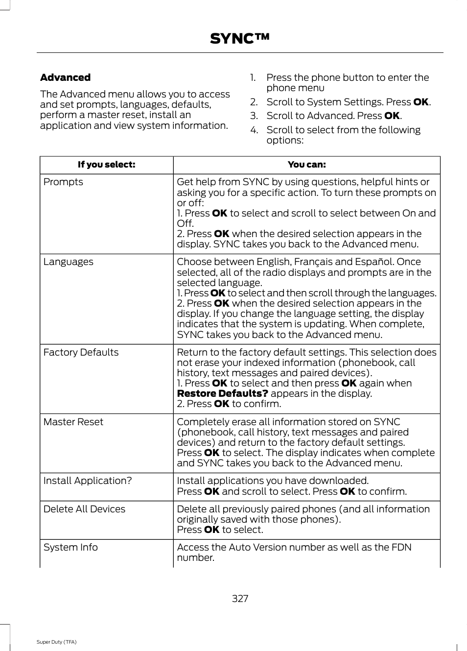 Sync | FORD 2014 F-550 v.2 User Manual | Page 330 / 460