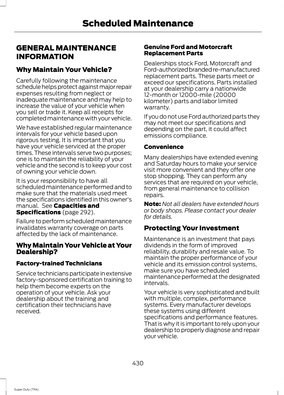 Scheduled maintenance, General maintenance information | FORD 2014 F-550 v.2 User Manual | Page 433 / 460