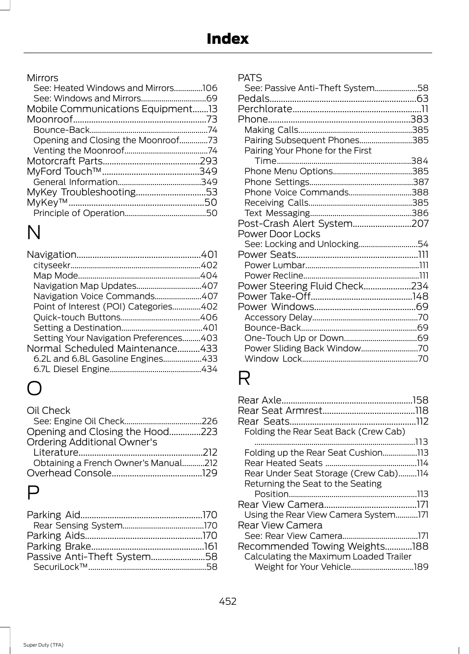 Index | FORD 2014 F-550 v.2 User Manual | Page 455 / 460