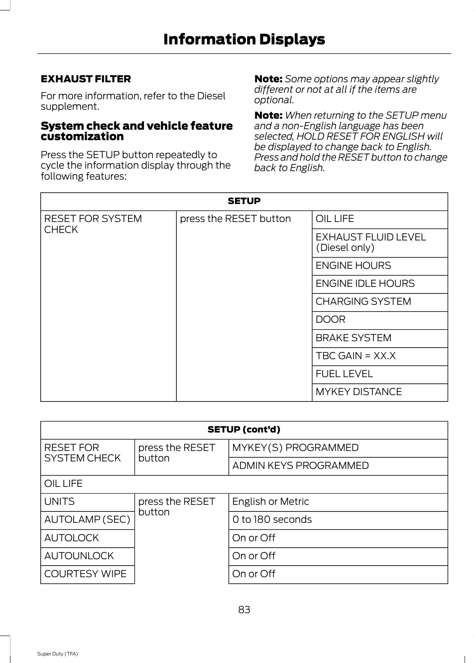 Information displays | FORD 2014 F-550 v.2 User Manual | Page 86 / 460