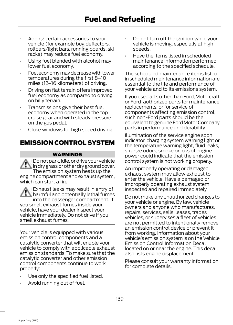 Emission control system, Fuel and refueling | FORD 2014 F-550 v.3 User Manual | Page 142 / 460