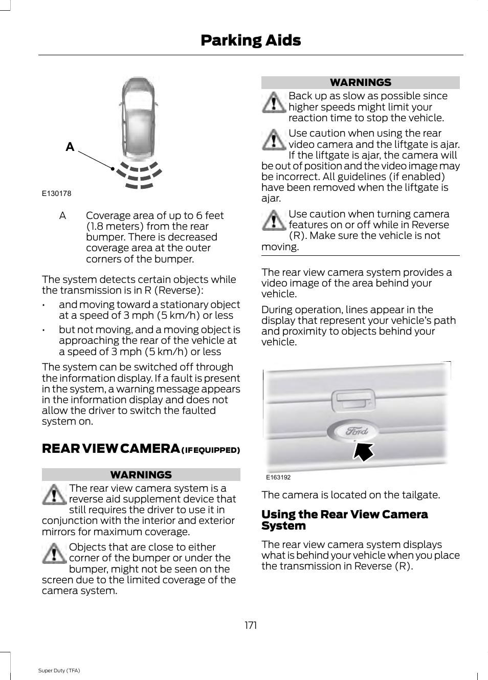 Rear view camera, Parking aids | FORD 2014 F-550 v.3 User Manual | Page 174 / 460