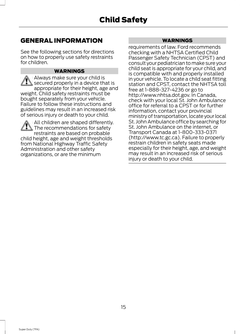 Child safety, General information | FORD 2014 F-550 v.3 User Manual | Page 18 / 460