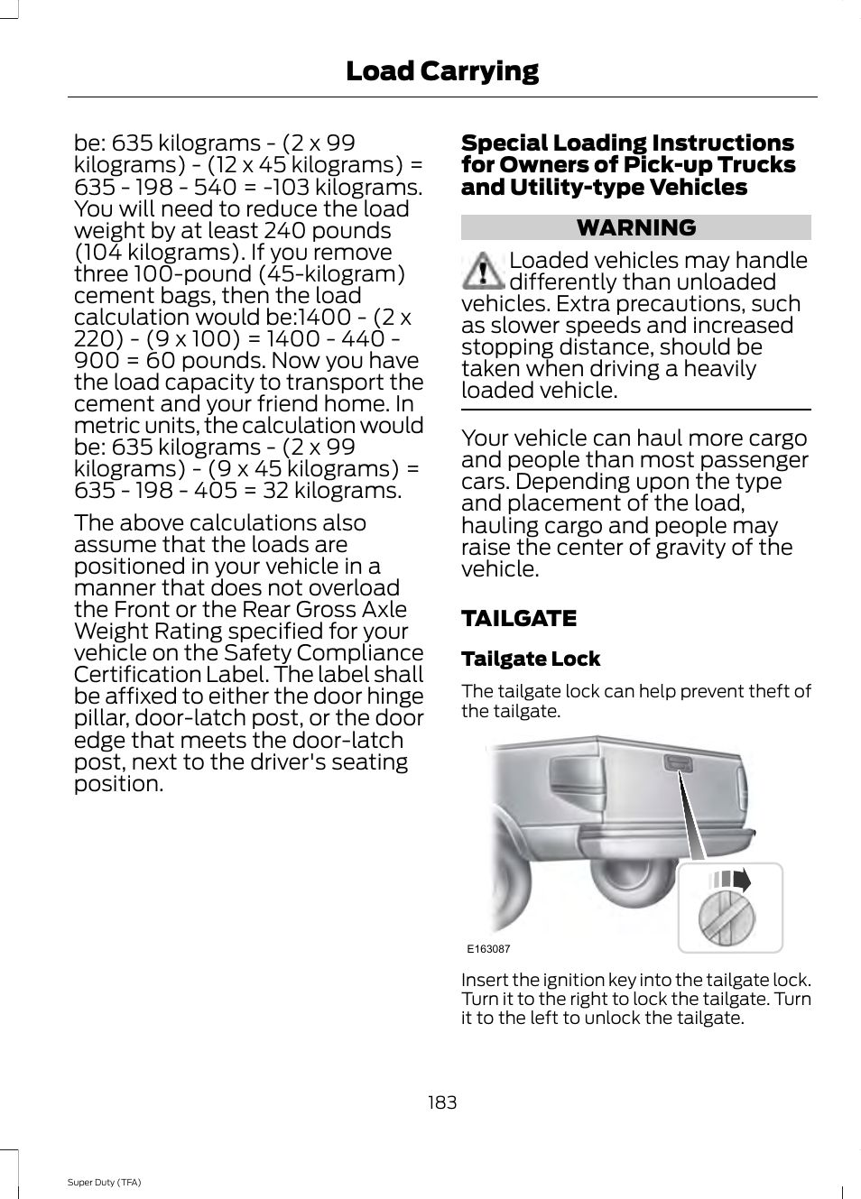 Tailgate, Load carrying | FORD 2014 F-550 v.3 User Manual | Page 186 / 460
